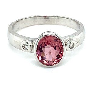 Rubellite 2.14ct Diamonds Solid 18K Gold Ring